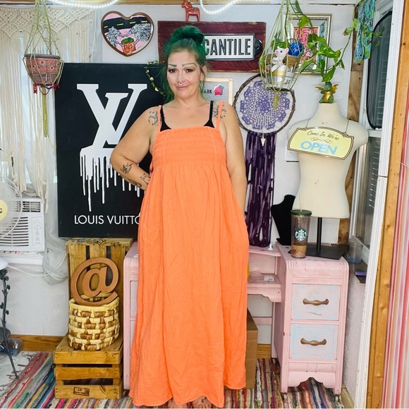 aerie Dresses & Skirts - Aerie Orange Sleeveless Spaghetti Strap Sundress Size Medium